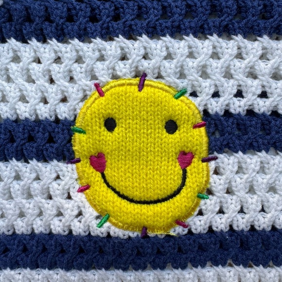 XO Kerri Rosenthal Smiley Face Striped Crochet Knit Sweater XL - Picture 4 of 7